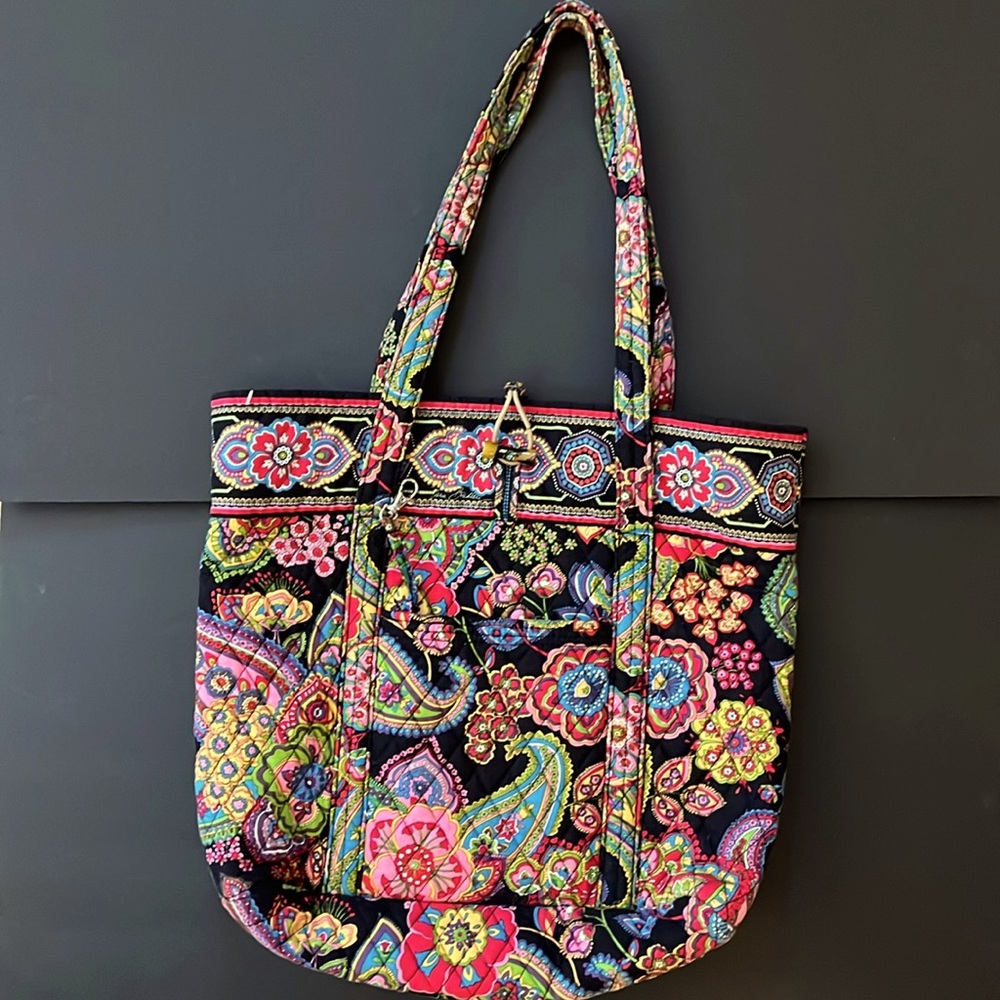 Vera Bradley “Symphony in Hue” Black Pink Paisley Quilted Shoulder Tote Bag